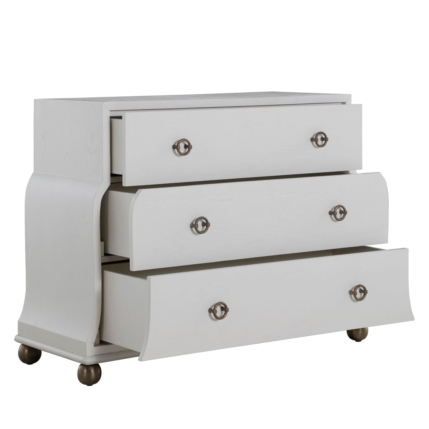Pearl Oak Wood Chest - 3 Drawers, Ivory White