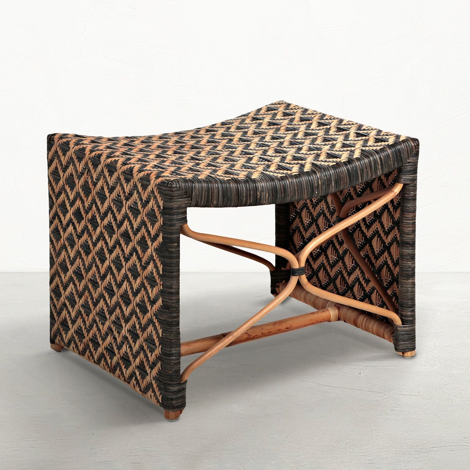 Bennet Natural Rattan Handwoven Stool - Black