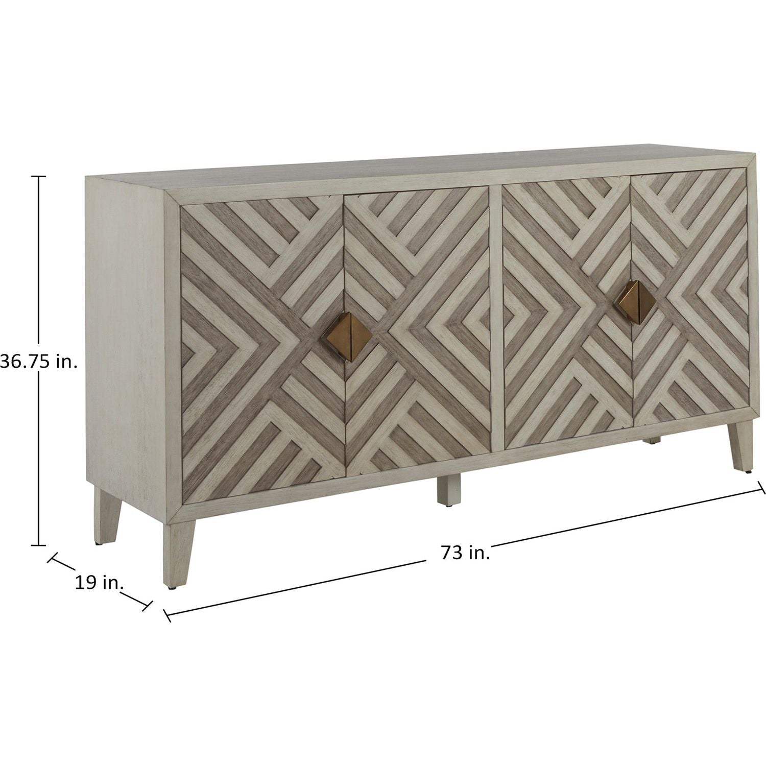 Molena Mahogany Geometric Cabinet - 2 Shelves, Sesame White Antique Gray