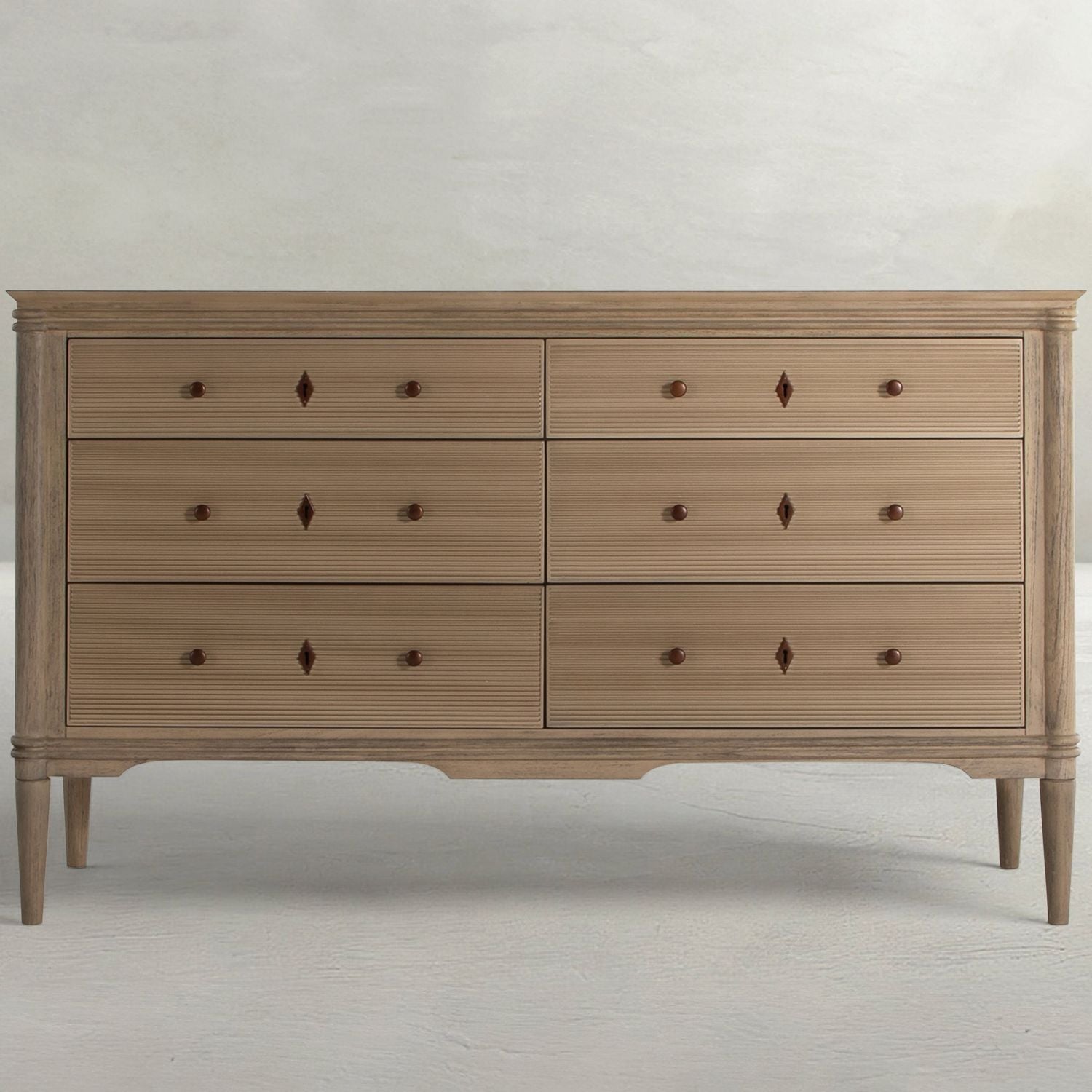 Linnea Oak Wood Storage Dresser - 6 Drawers, Blonde Natural