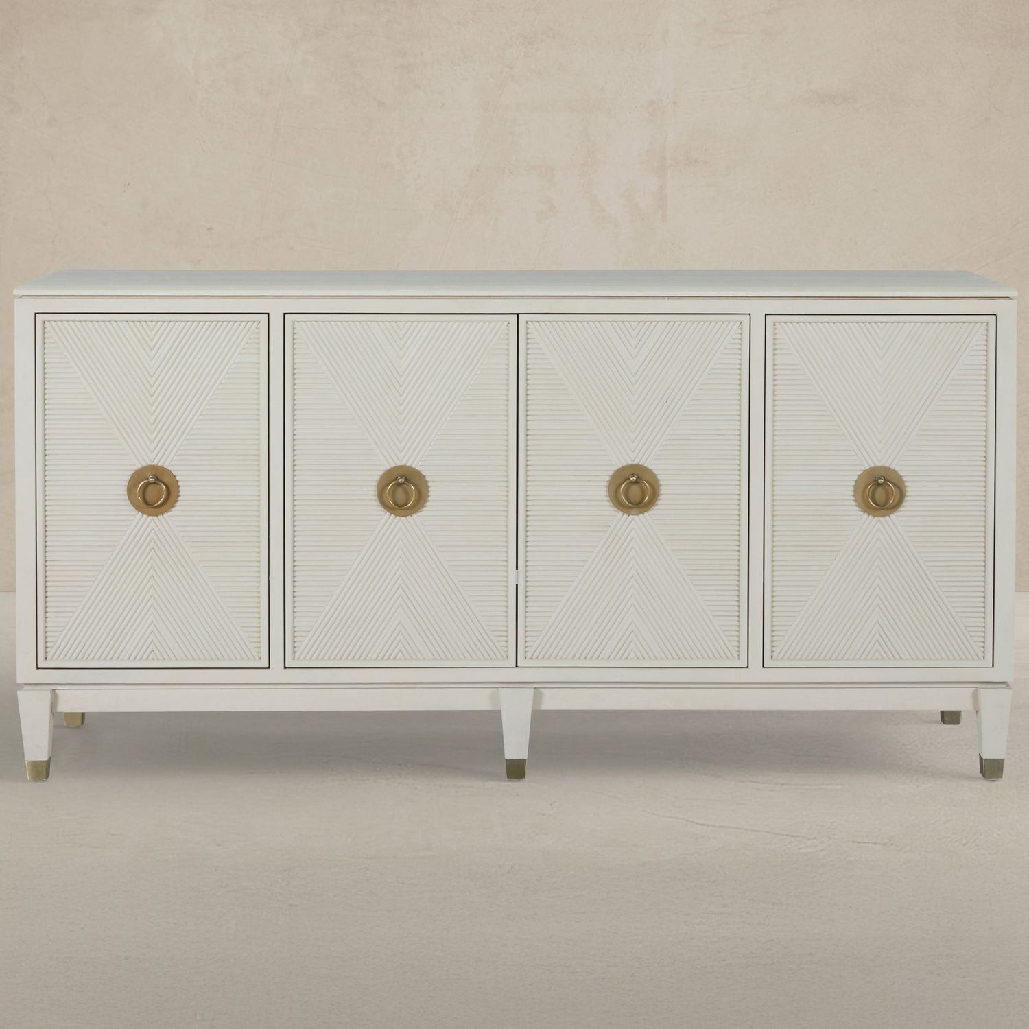 Strella Wood Iron Storage Cabinet - 4 Shelves, Cerused White