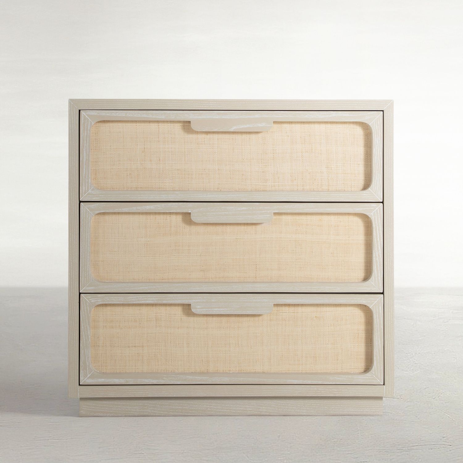 Serini Wood Seagrass Transitional Nightstand - 3 Drawers, Ceruse White