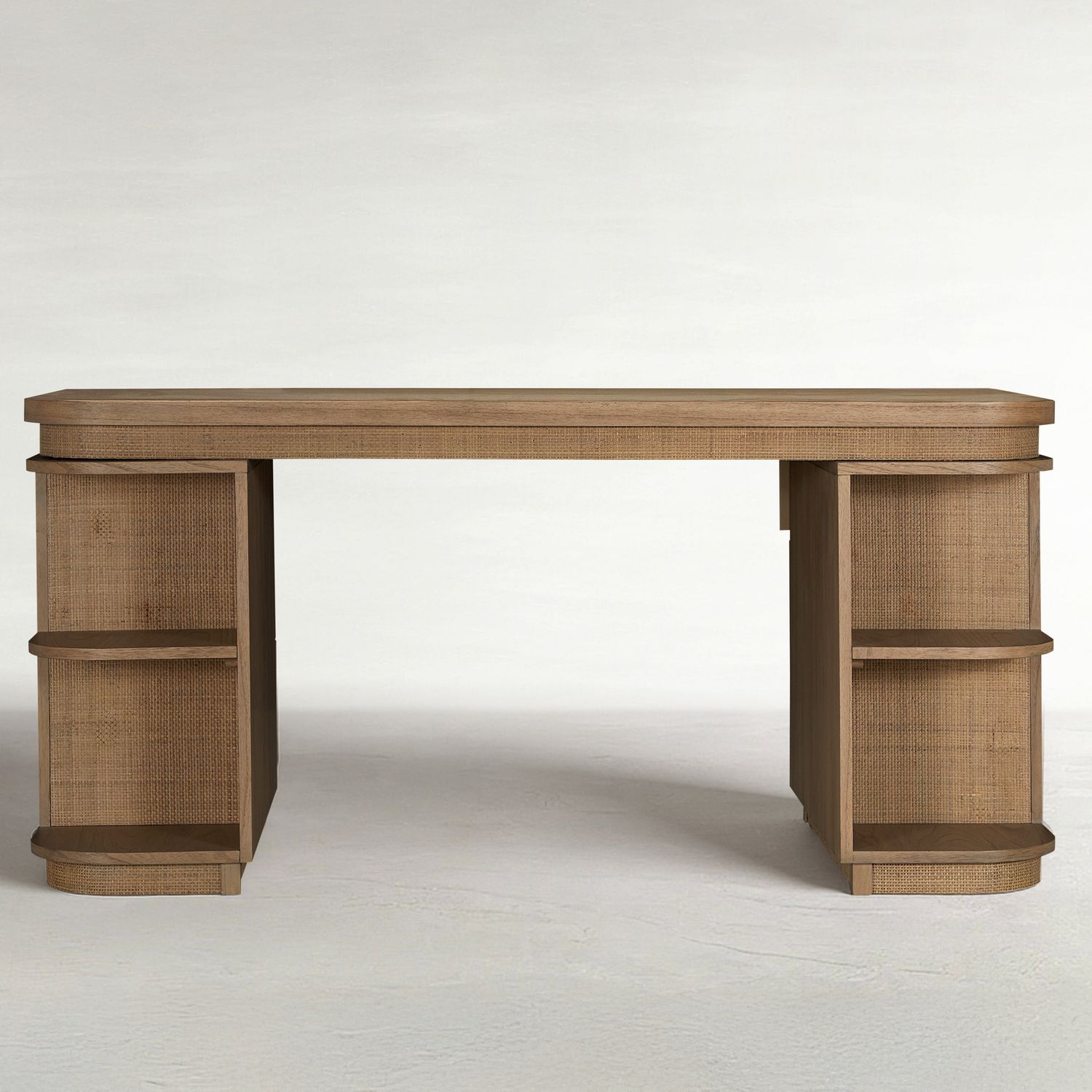 Elsa Mindi Wood Desk - 6 Soft-Close Drawers, Blonde Natural