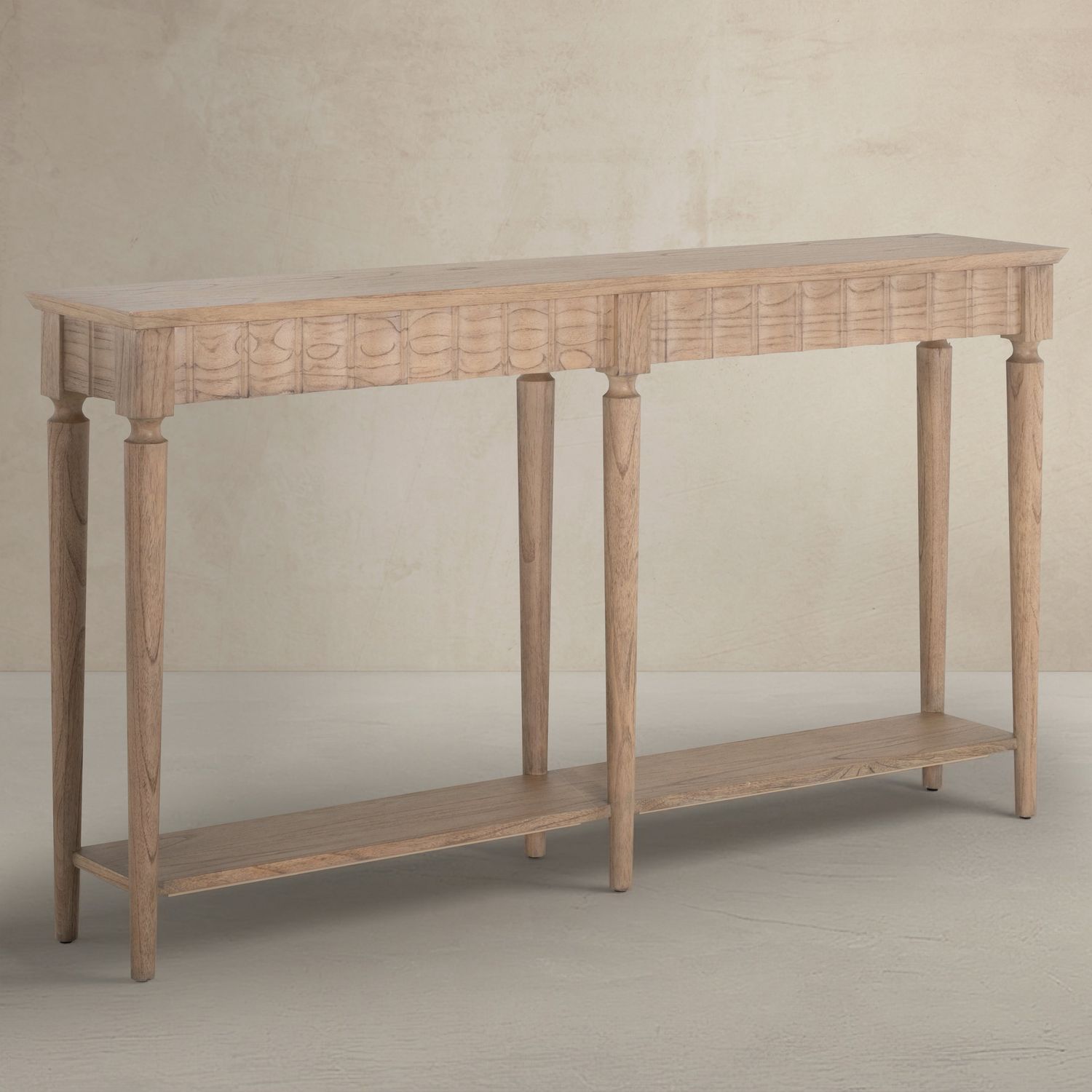 Peterson Mindi Veneer Long Rectangle Trestle Console Table - Natural, 64 In. W X 34 In. H
