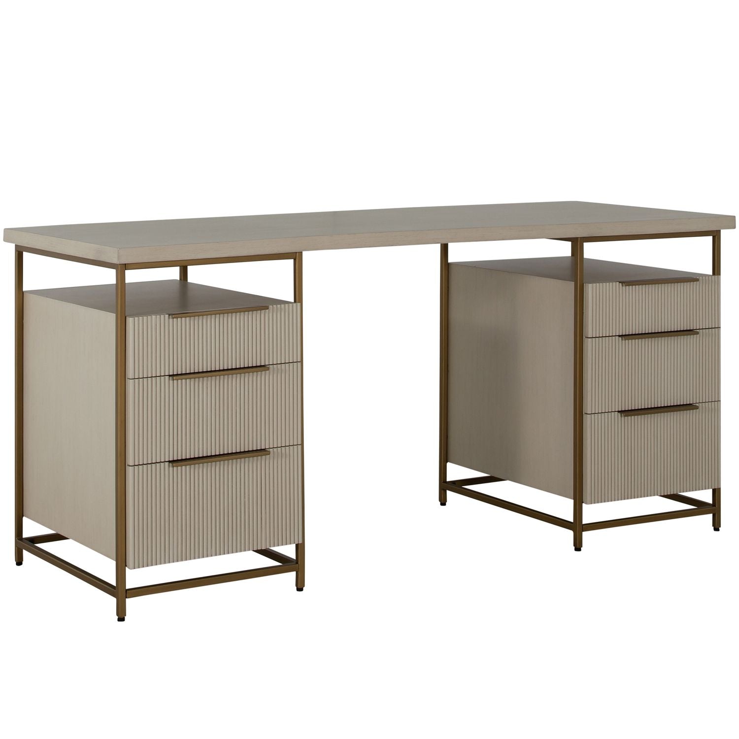 Rowen Wood Storage Desk - 6 Drawers, Sesame White Finish