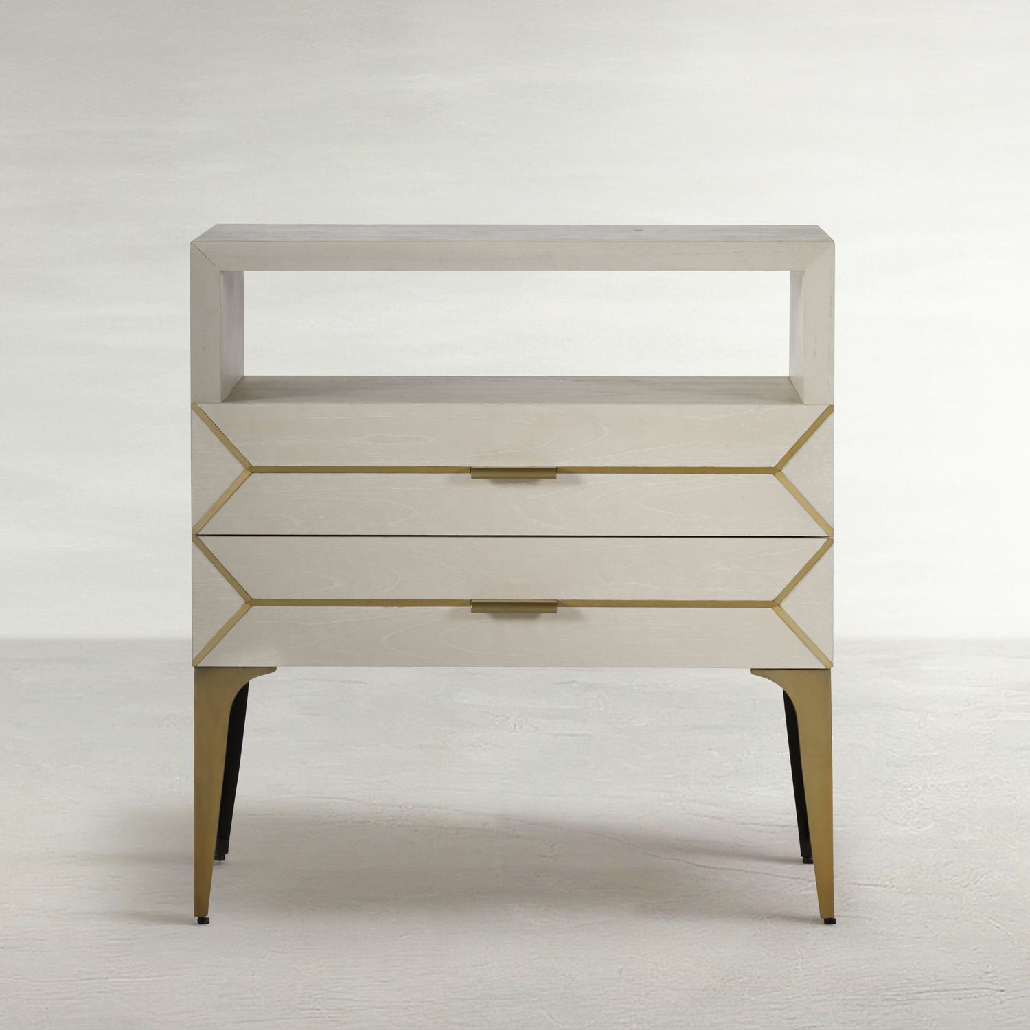 Whitley Mindi Wood Nightstand - 2 Drawers, Cerused White