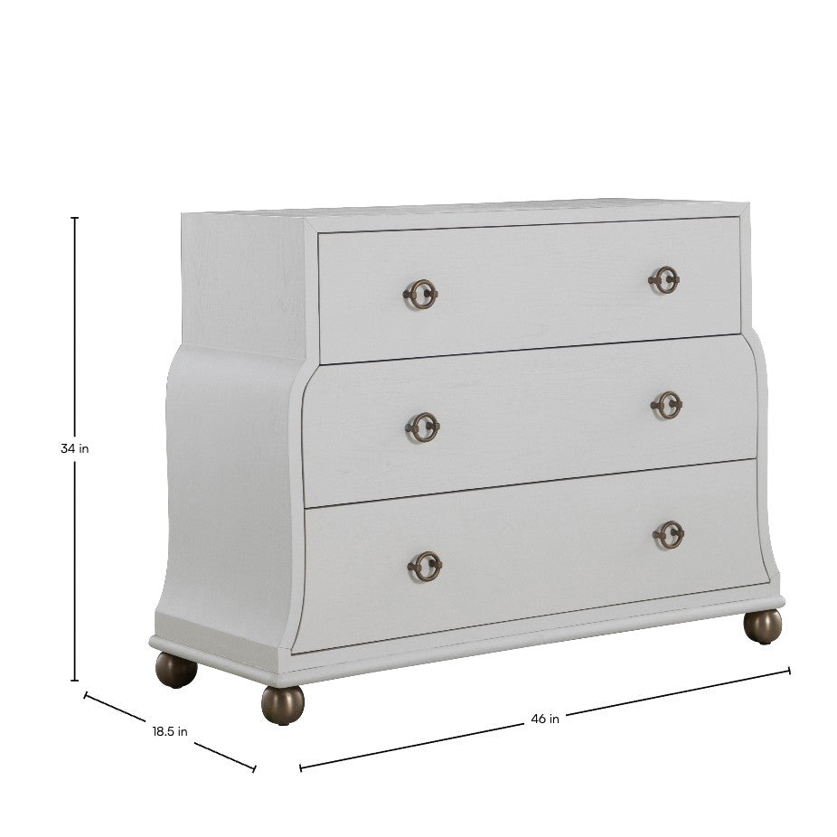 Pearl Oak Wood Chest - 3 Drawers, Ivory White