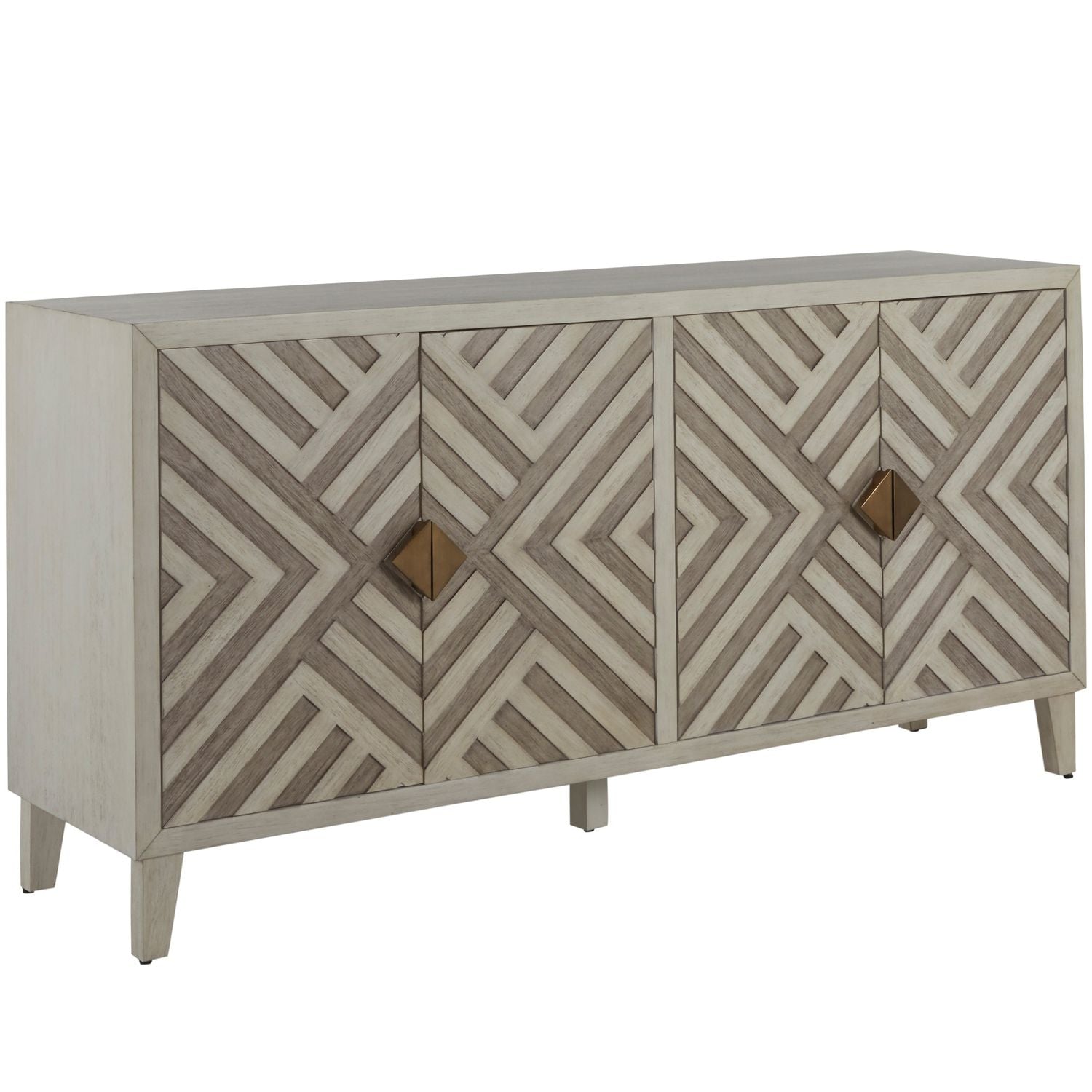 Molena Mahogany Geometric Cabinet - 2 Shelves, Sesame White Antique Gray