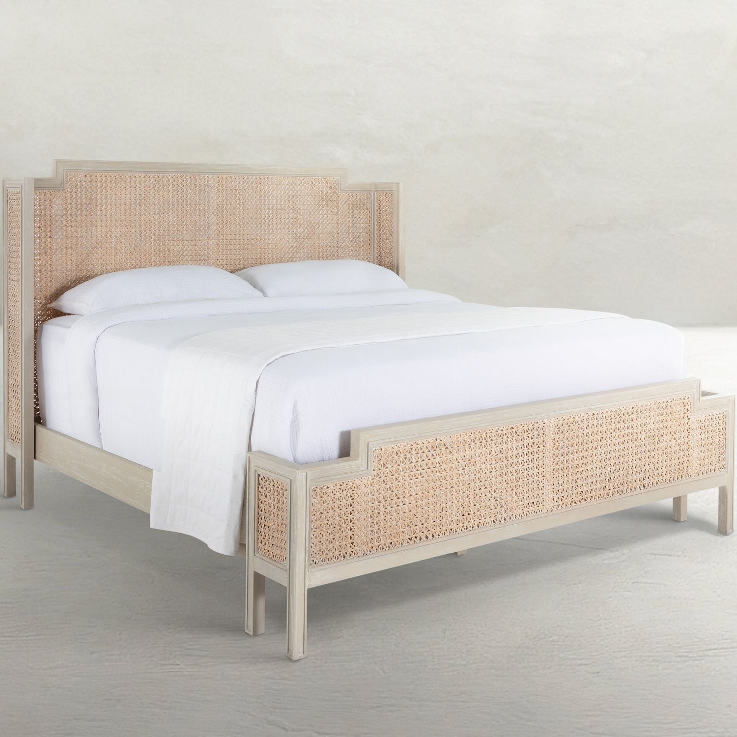 Camille Natural Rattan Wood Transitional Cane Bed