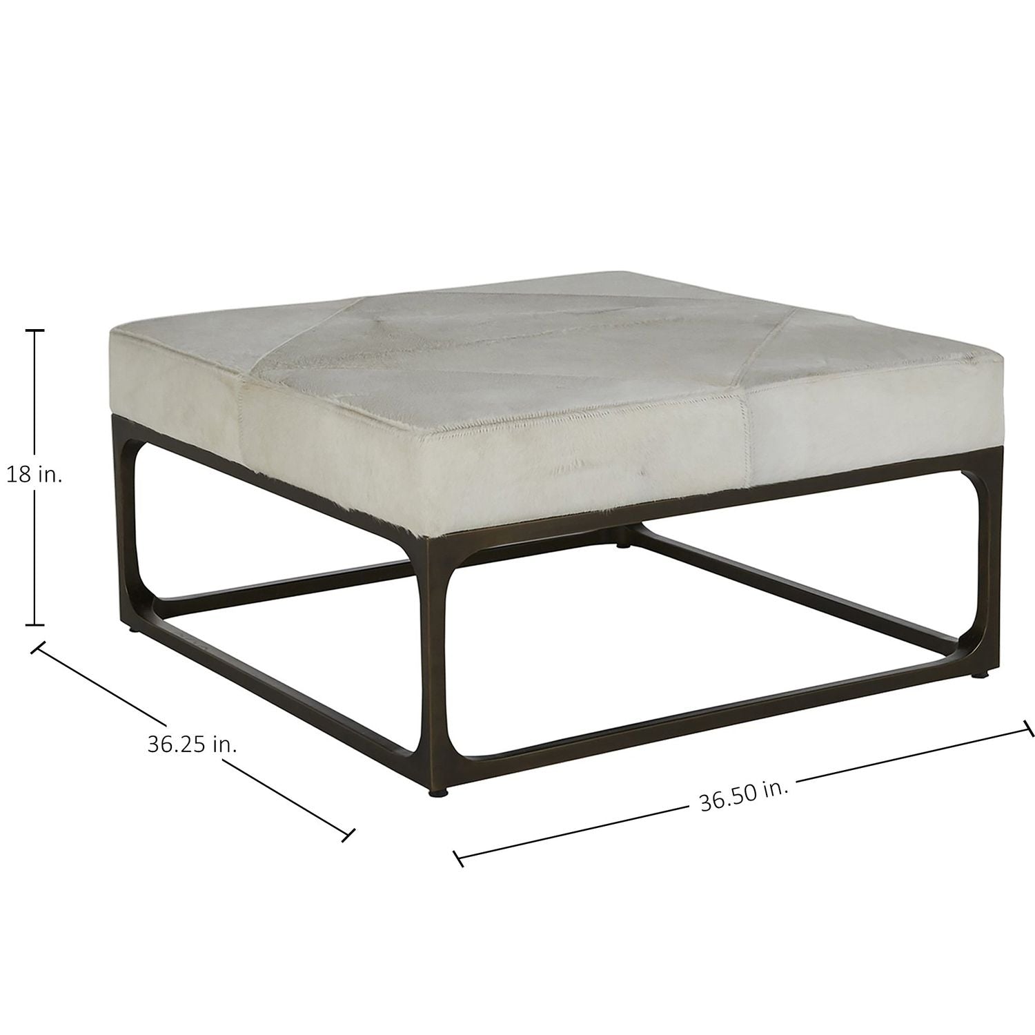 Melanie Hair-on-Hide Leather Steel Ottoman - Black Ivory