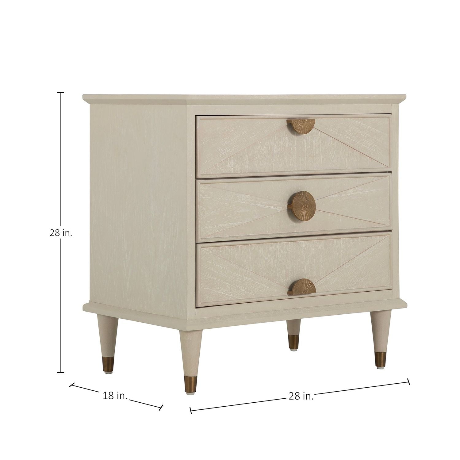 Emberly Oak Wood Nightstand - 3 Drawers, Ceruse White