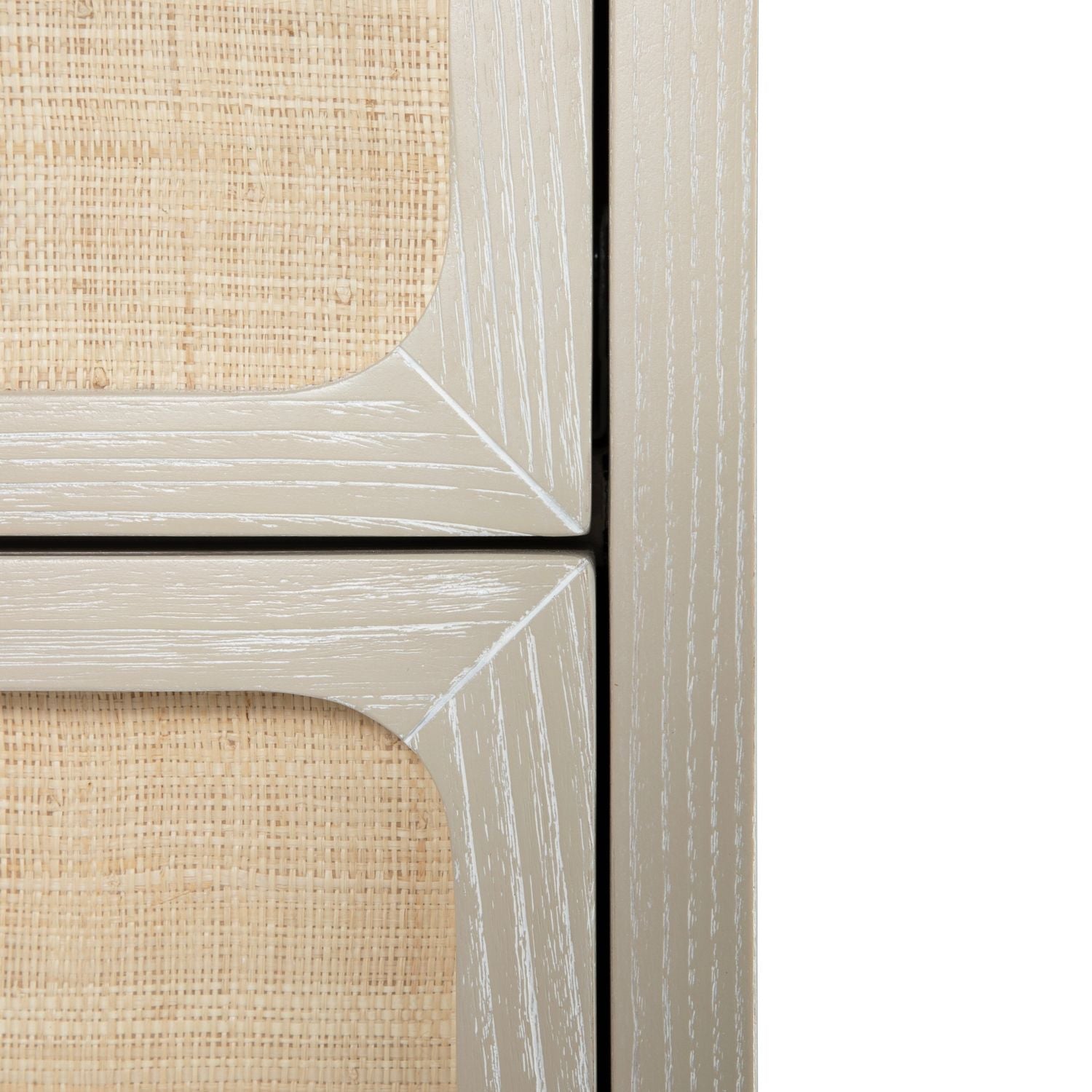 Serini Wood Seagrass Transitional Nightstand - 3 Drawers, Ceruse White