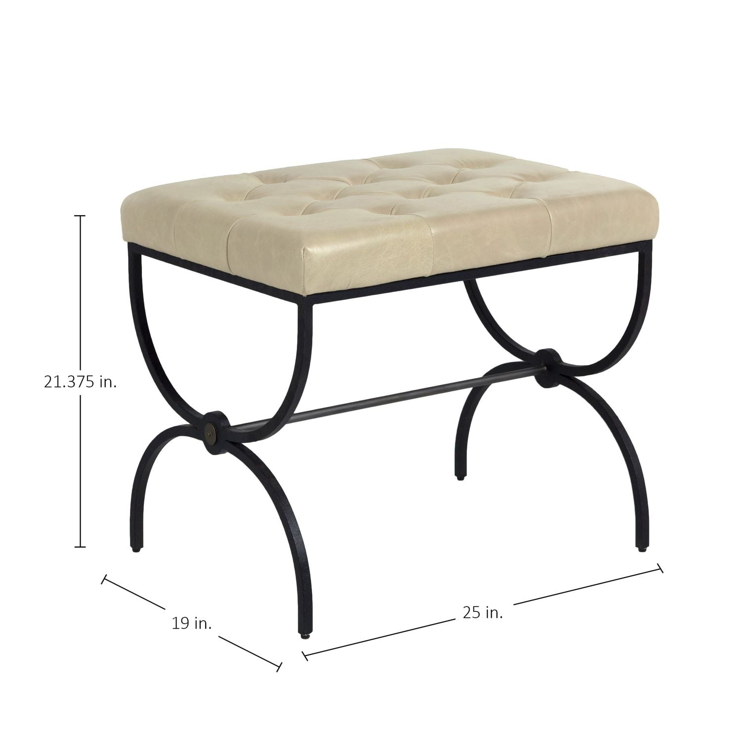 Galvin Leather Iron Ottoman - Light Gray Textured Black Brushed Brass