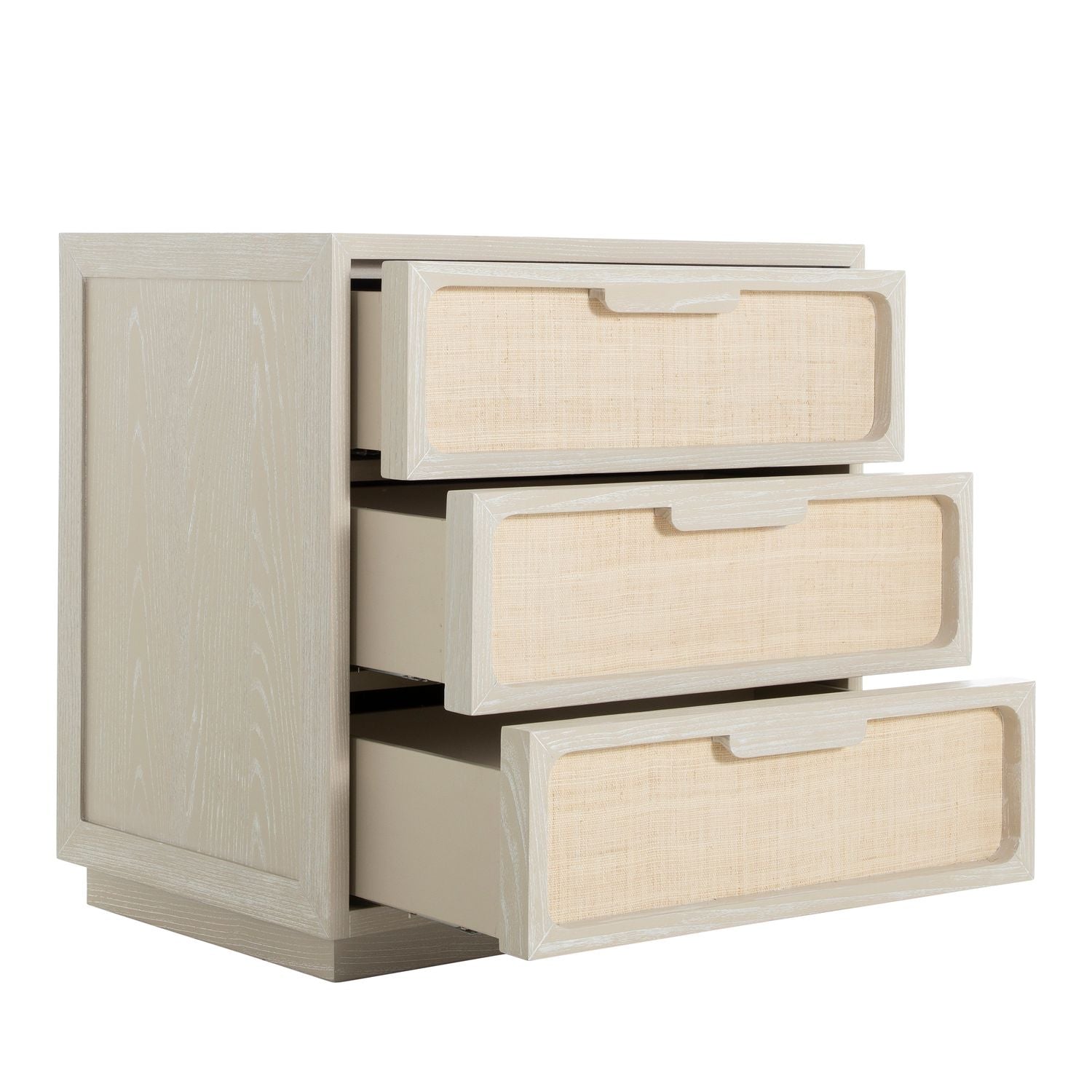 Serini Wood Seagrass Transitional Nightstand - 3 Drawers, Ceruse White