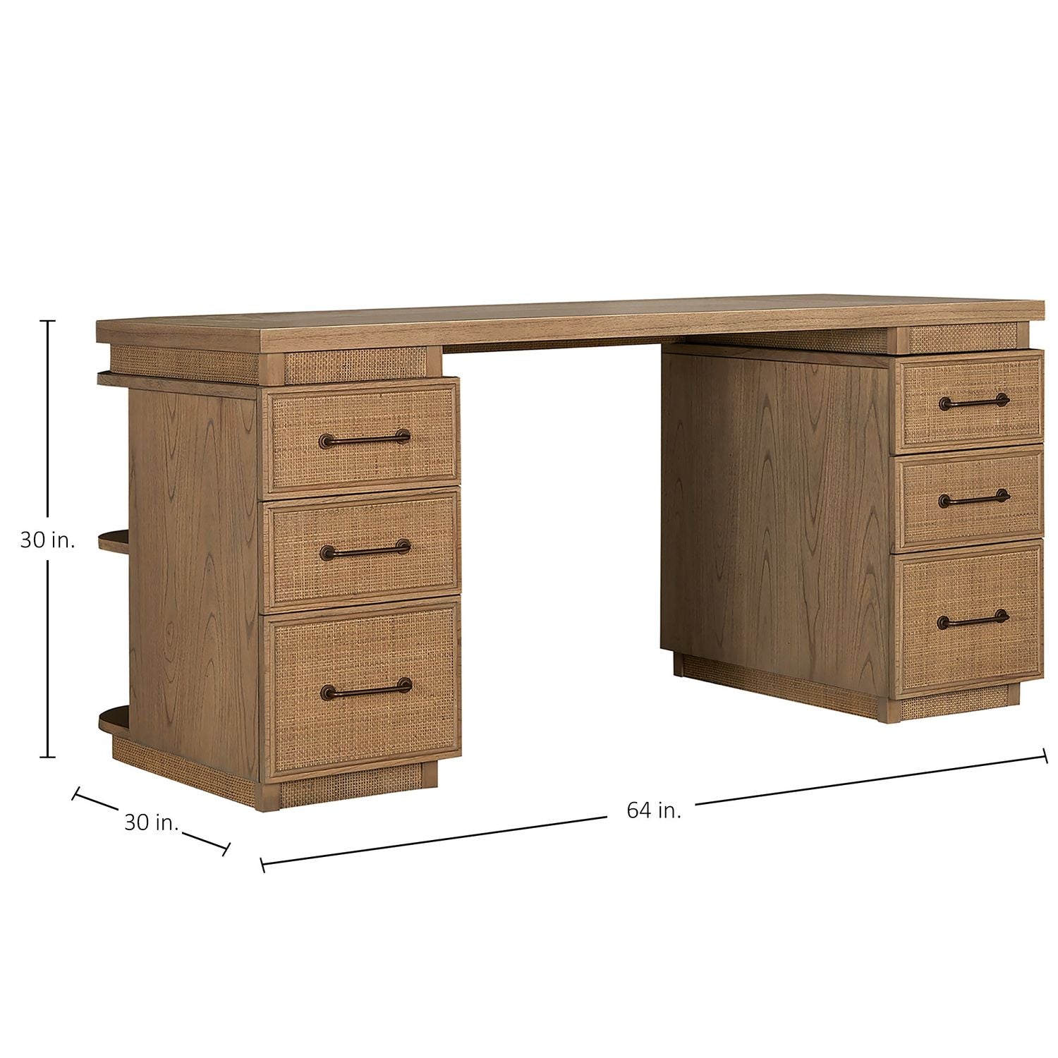 Elsa Mindi Wood Desk - 6 Soft-Close Drawers, Blonde Natural