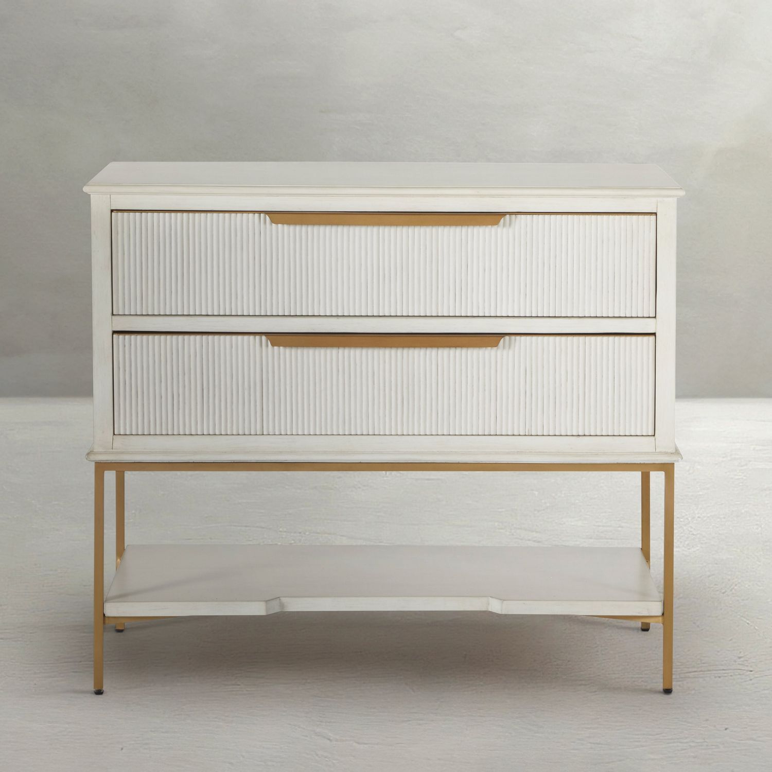 Riggs Oak Wood Nightstand - 2 Drawers, Distressed Antique White