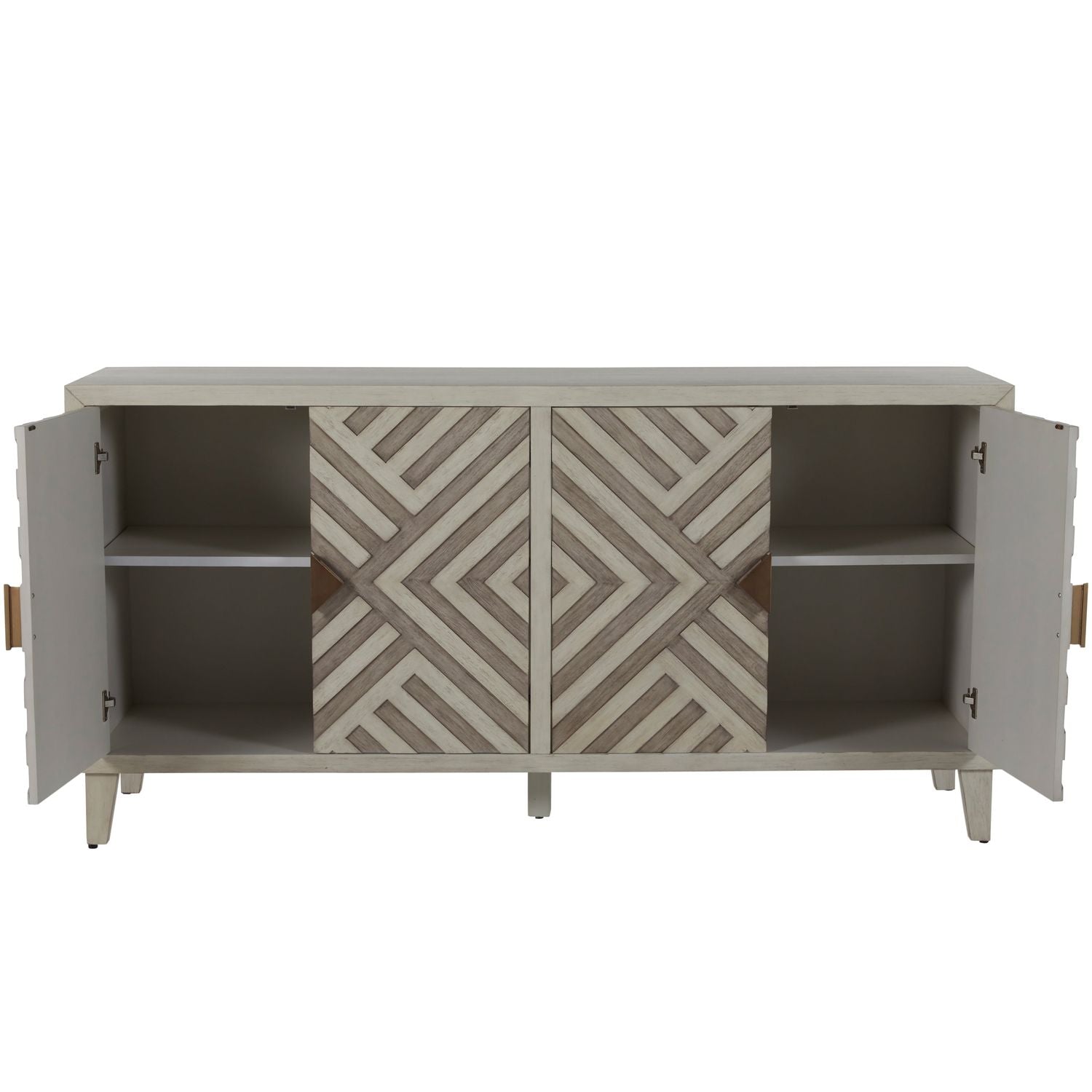 Molena Mahogany Geometric Cabinet - 2 Shelves, Sesame White Antique Gray