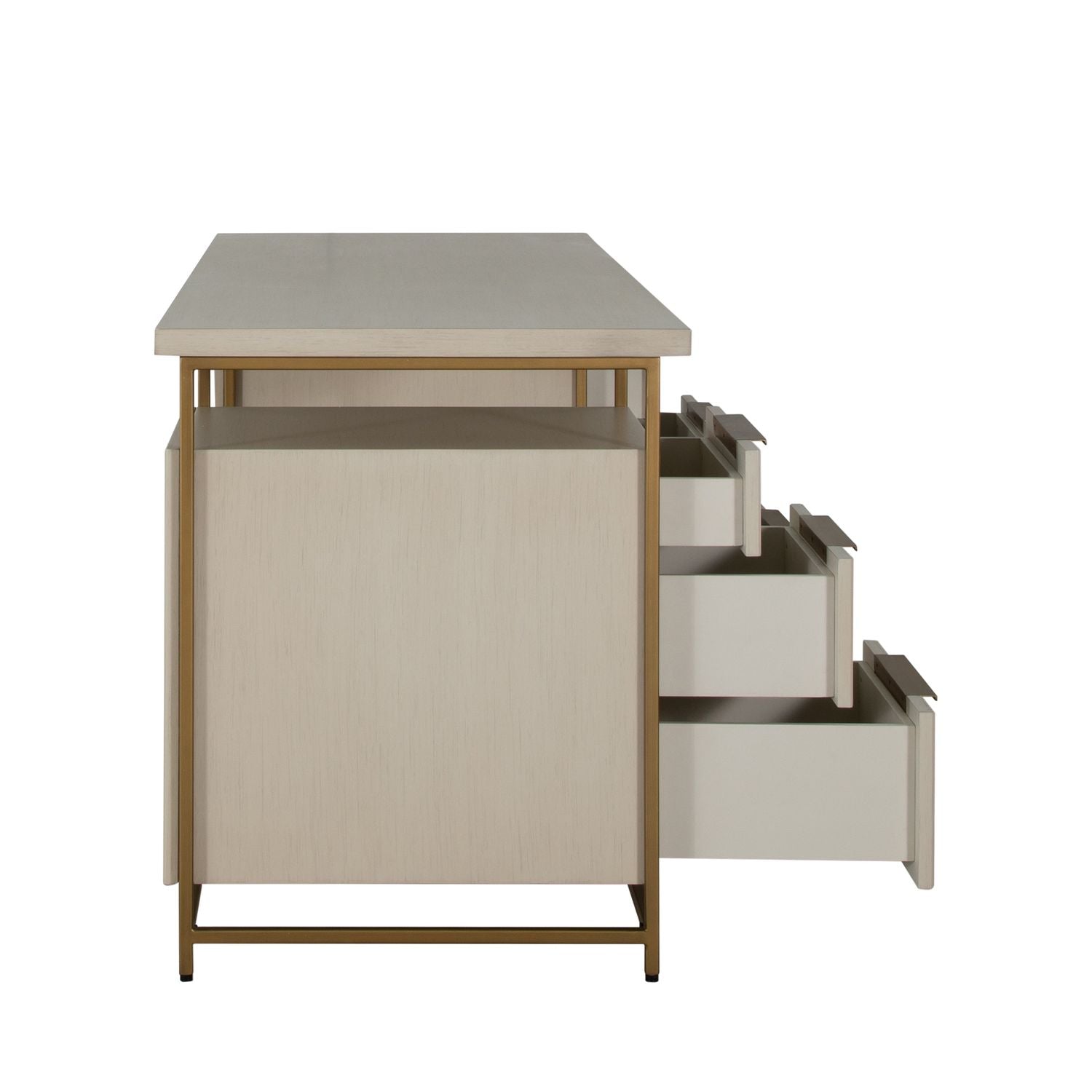 Rowen Wood Storage Desk - 6 Drawers, Sesame White Finish