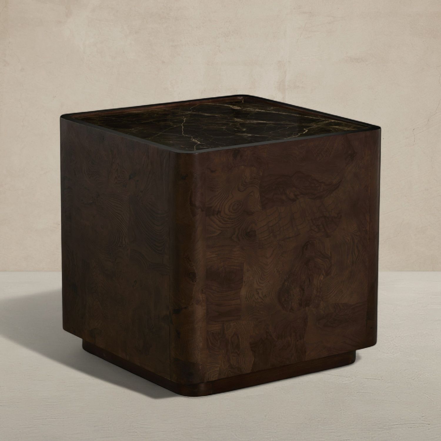 Summit Ash Burl Square Pedestal Side Table - Dusk, 24 In. W X 24 In. H