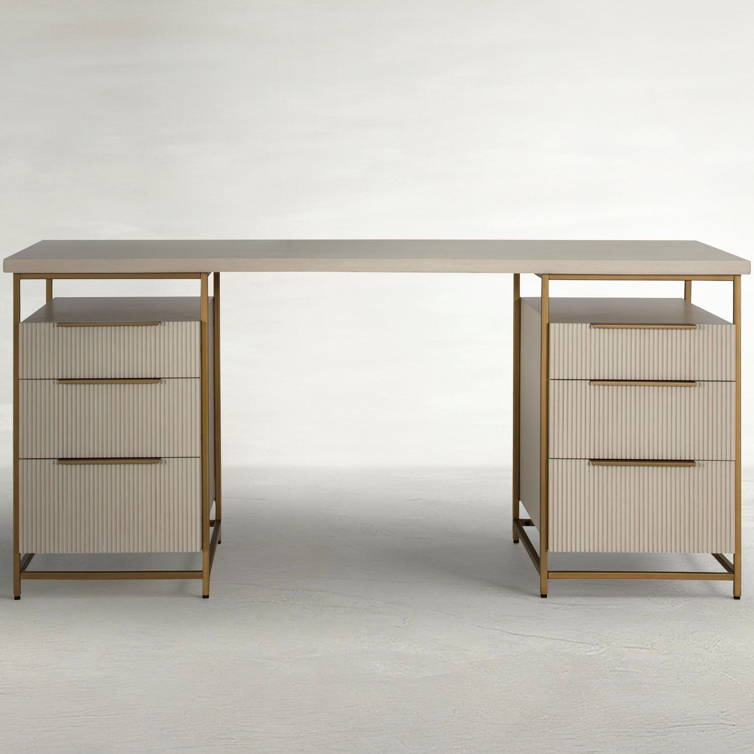 Rowen Wood Storage Desk - 6 Drawers, Sesame White Finish
