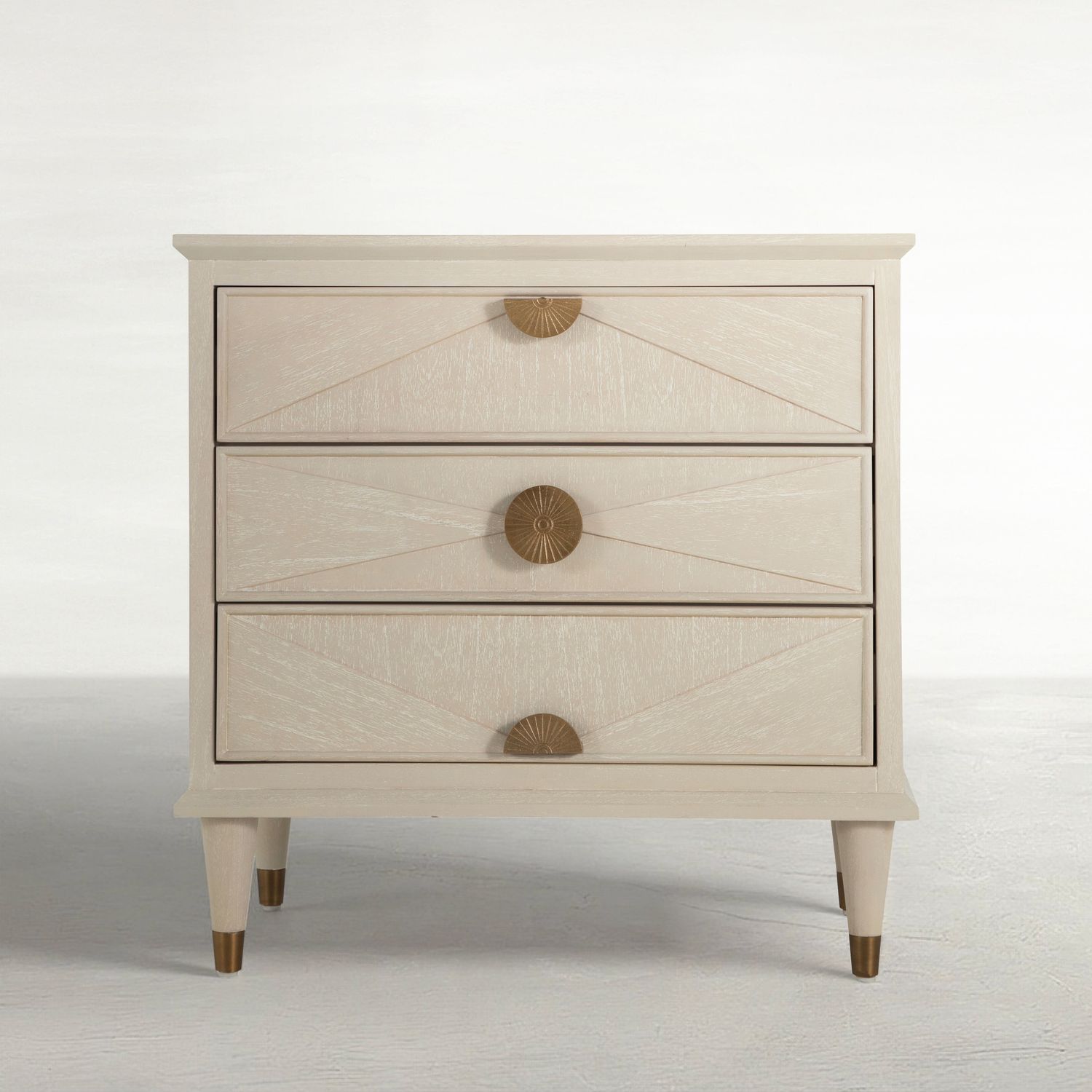 Emberly Oak Wood Nightstand - 3 Drawers, Ceruse White