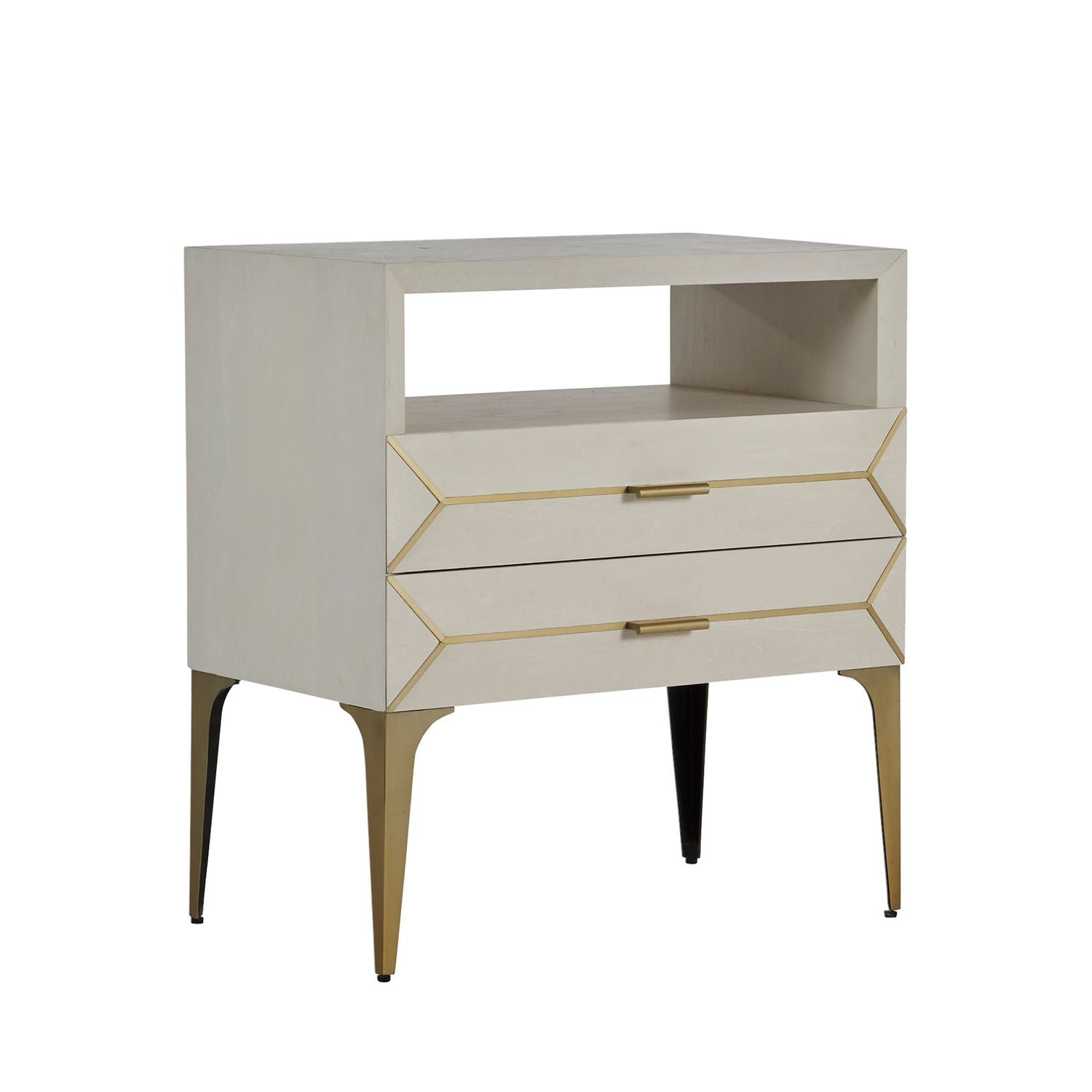 Whitley Mindi Wood Nightstand - 2 Drawers, Cerused White