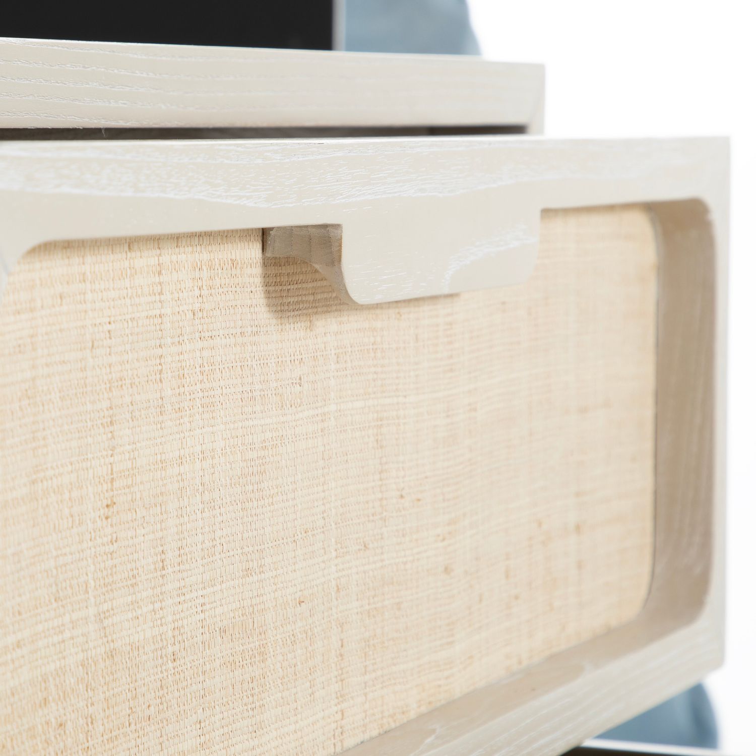 Serini Wood Seagrass Transitional Nightstand - 3 Drawers, Ceruse White