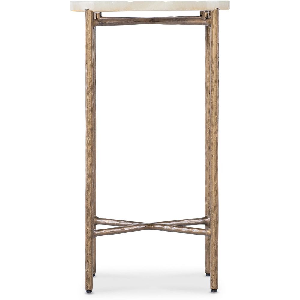 Melange Je Suis Petit Spot Table, shown in ivory and antique brass with stone, metal, and a compact round spot top.