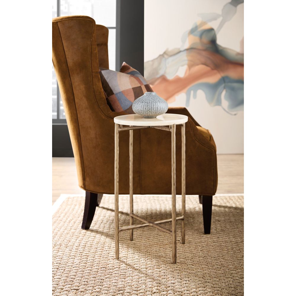 Alternate view of Melange Je Suis Petit Spot Table, featuring hammered finish, stone, metal, and a compact round spot top.