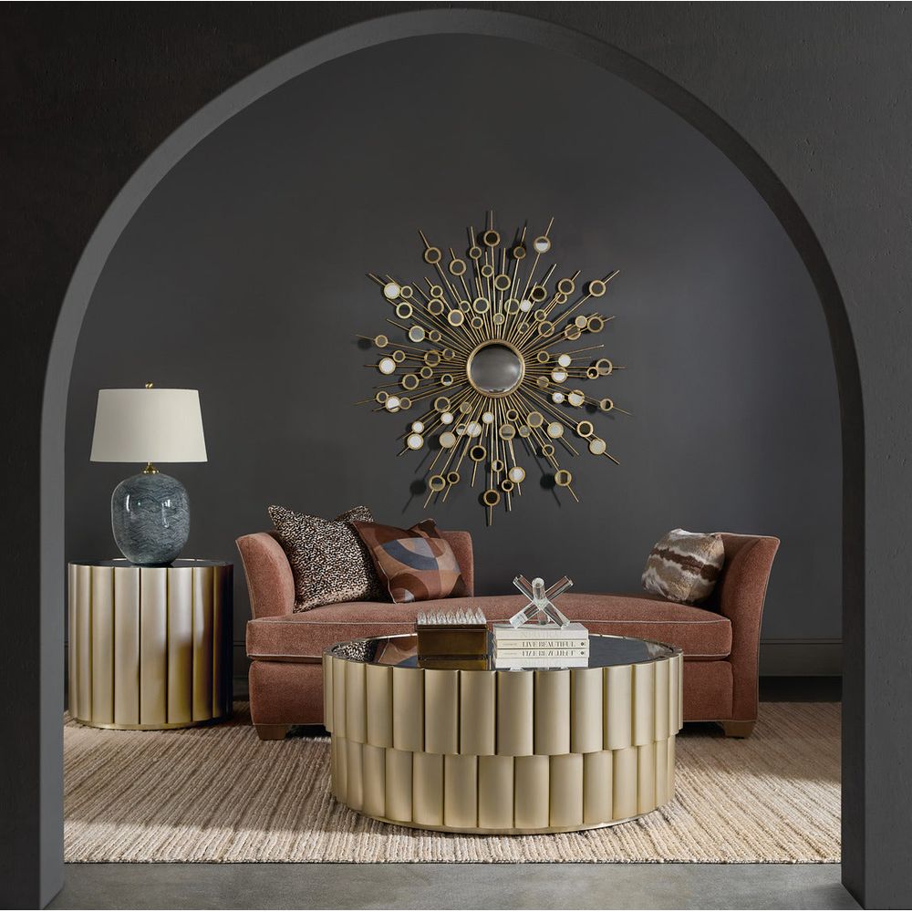 Alternate view of Melange Time Flies Cocktail Table, featuring satin finish, metal, marble, and low cocktail height.