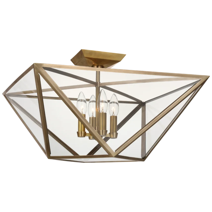 Loreno Large Semi - Flush Mount-Visual Comfort-VISUAL-JN 4240HAB-CG-Flush MountsHand-Rubbed Antique Brass with Clear Glass-2-France and Son