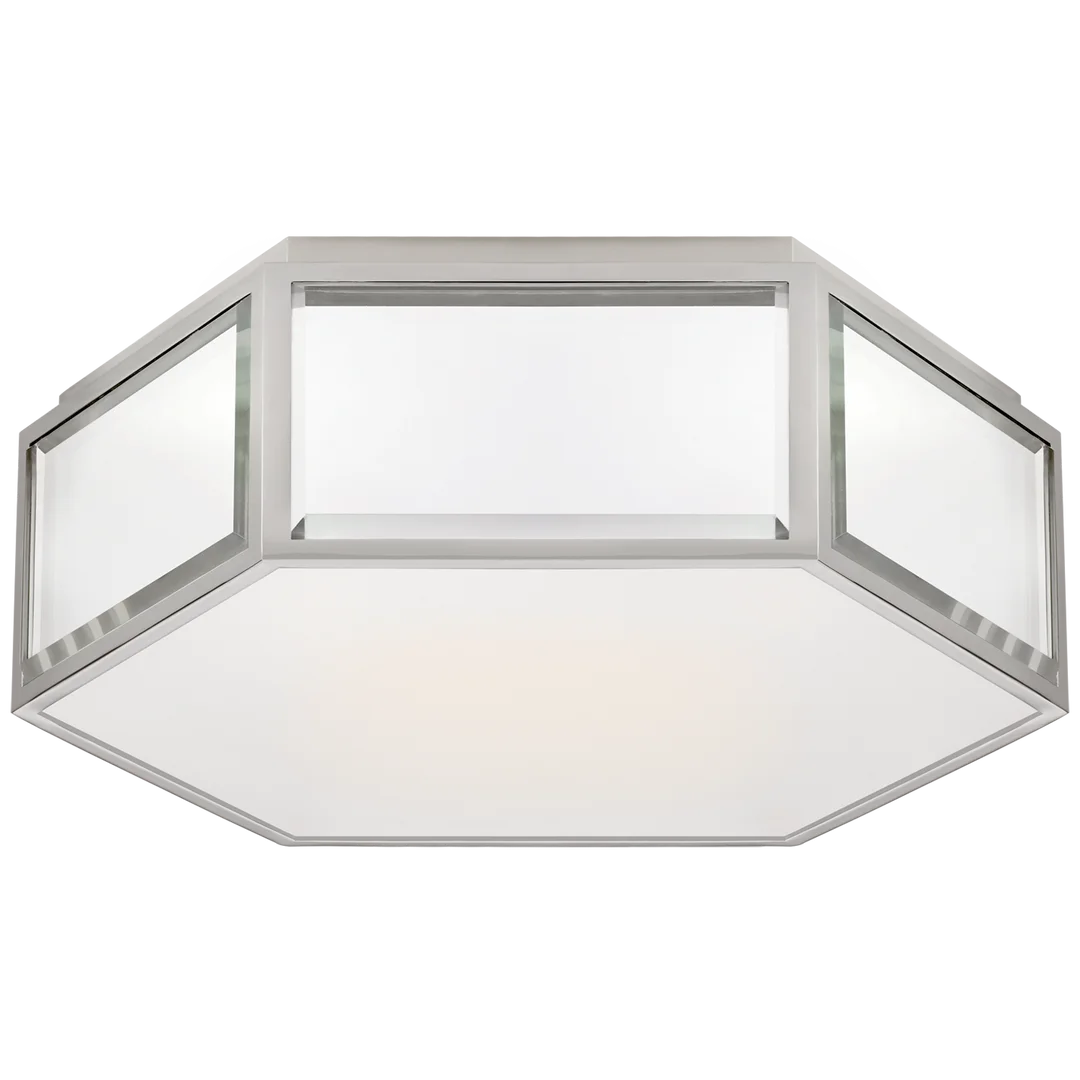 Brandford Small Hexagonal Flush Mount-Visual Comfort-VISUAL-KS 4120MIR/PN-FG-Flush MountsMirror and Polished Nickel-Frosted Glass-4-France and Son