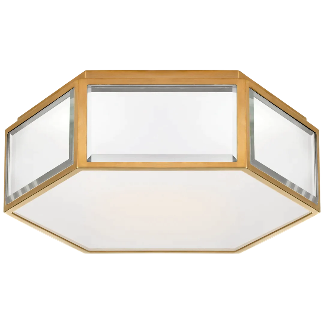 Brandford Small Hexagonal Flush Mount-Visual Comfort-VISUAL-KS 4120MIR/PN-FG-Flush MountsMirror and Soft Brass-Frosted Glass-5-France and Son