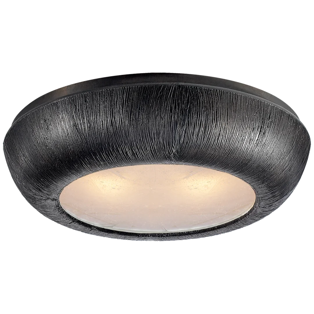Uropia Medium Round Flush Mount-Visual Comfort-VISUAL-KW 4032AI-FRG-Flush MountsAged Iron-Fractured Glass-1-France and Son
