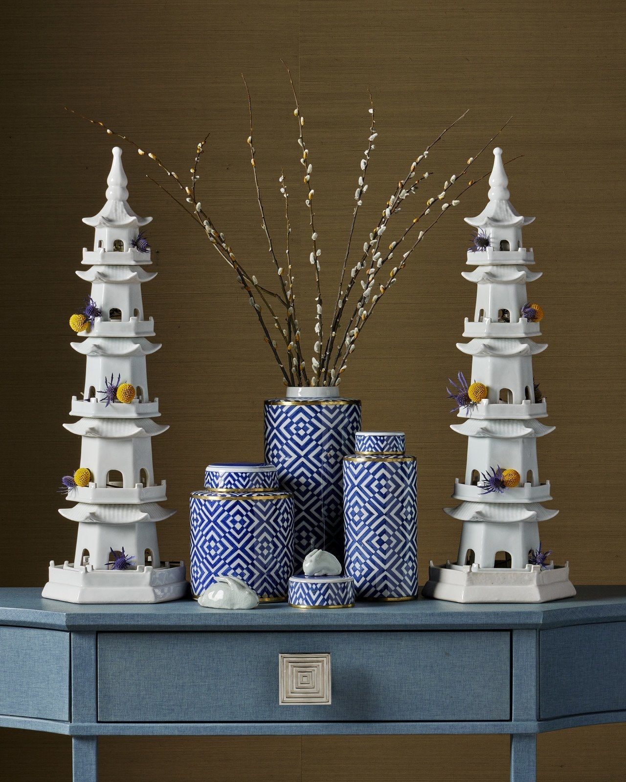 Blue & White Optical Tea Jar Set of 2