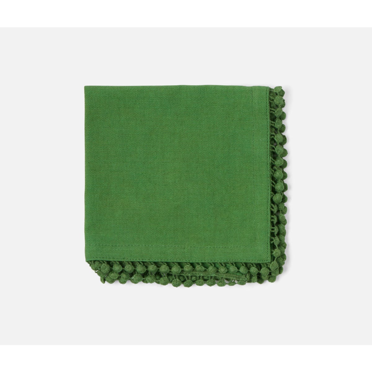 Margot Ivy Green Pom Pom Border Napkin Cotton Canvas 22X22 Pack/4