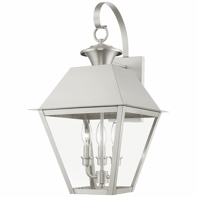 Wentworth 3 Light 22 inch Outdoor Wall Lantern-Livex Lighting-LIVEX-27218-91-Wall LightingBrushed Nickel-3-France and Son
