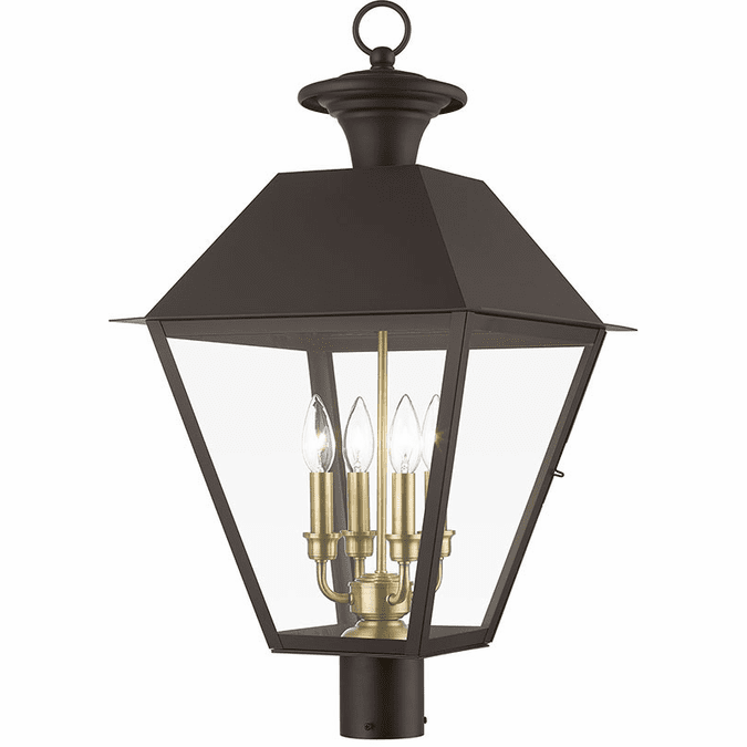 Wentworth 4 Light 28 Inch Post Lantern-Livex Lighting-LIVEX-27223-07-Outdoor Post LanternsBronze with Antique Brass Finish Cluster-3-France and Son