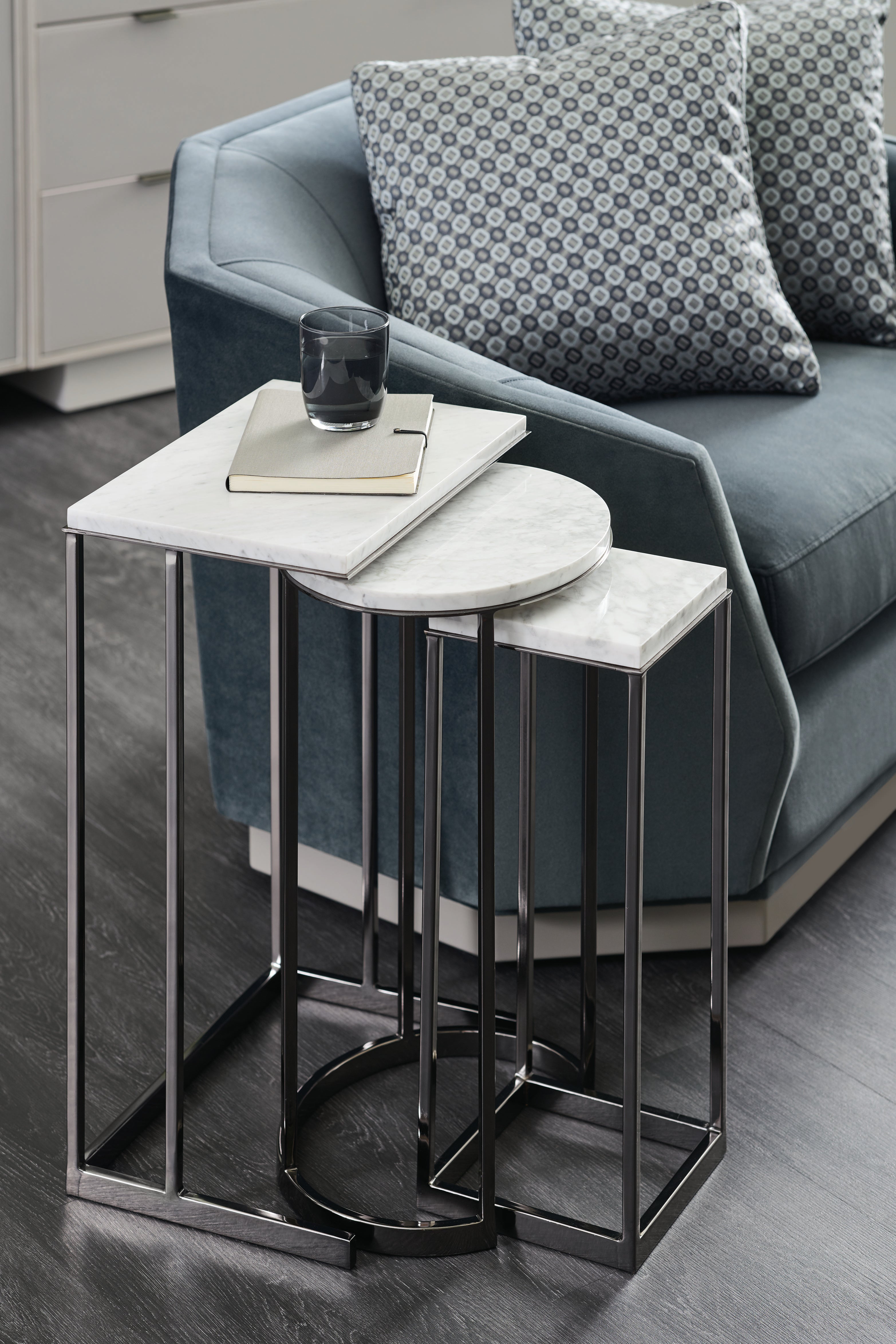 Exposition Nesting End Tables  - Silver, White