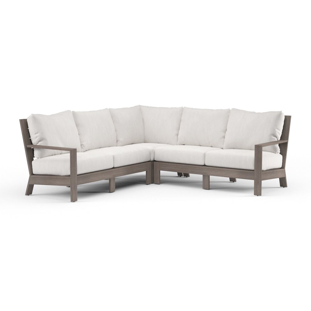 Laguna Sectional in Canvas Flax, No Welt, shown in cream and driftwood with wood and performance fabric.