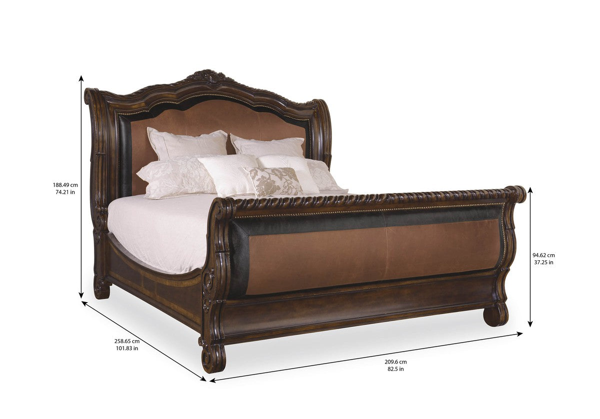 Valencia Eastern King Upholstered Sleigh Bed - Brown