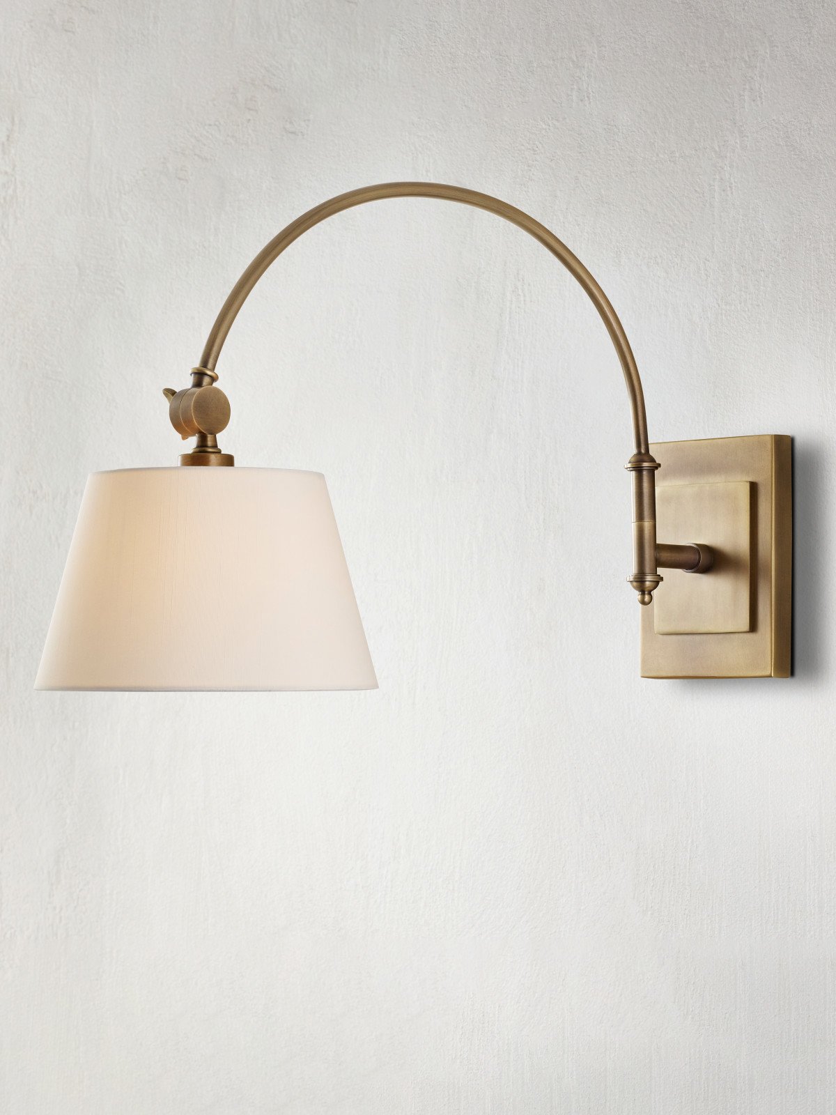 Ashby Brass Swing-Arm Wall Sconce, White Shade