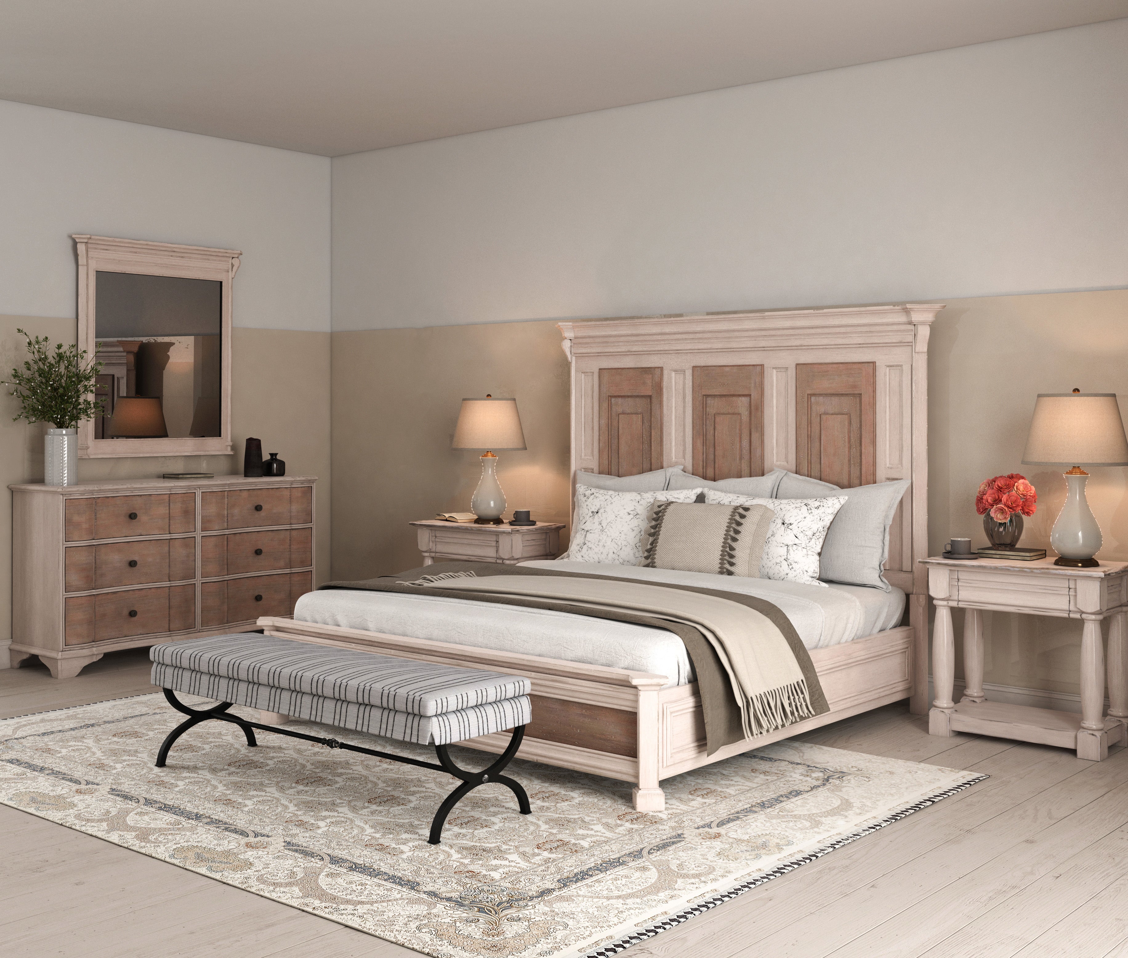 Alcove Queen Panel Bed - Brown, White