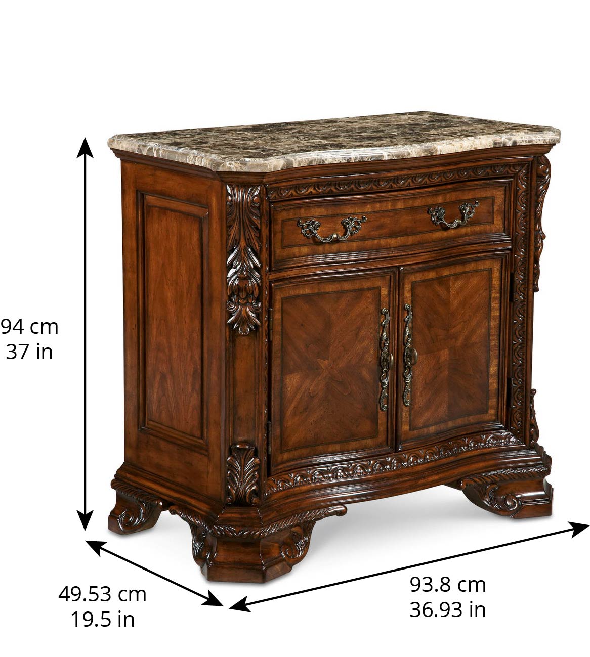 Old World Marble Top Nightstand - Brown, Beige