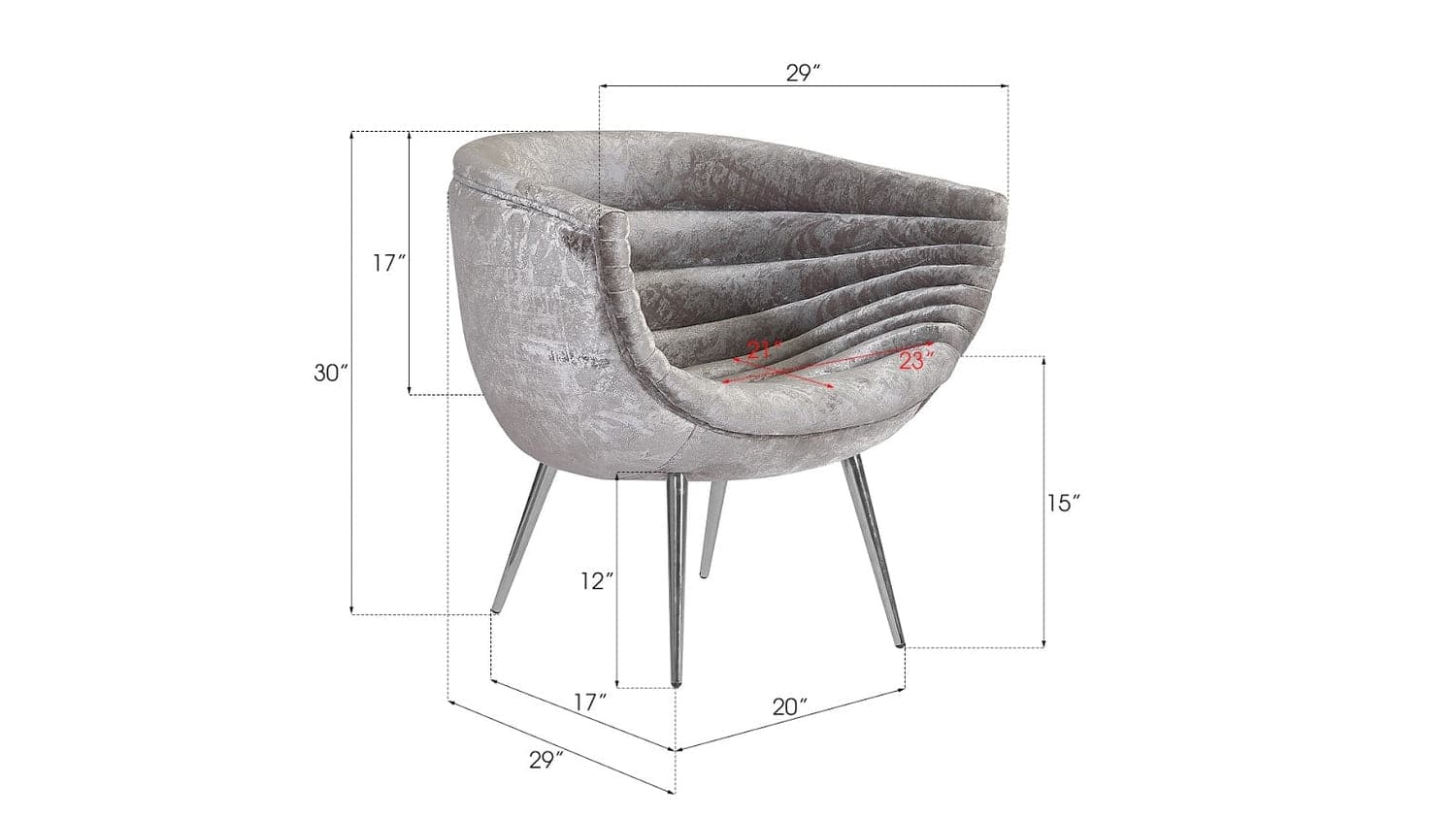 Nouveau Club Chair - Gray Crushed Velvet Fabric - Stainless Steel Legs-Phillips Collection-PHIL-PH99963-Lounge Chairs-5-France and Son