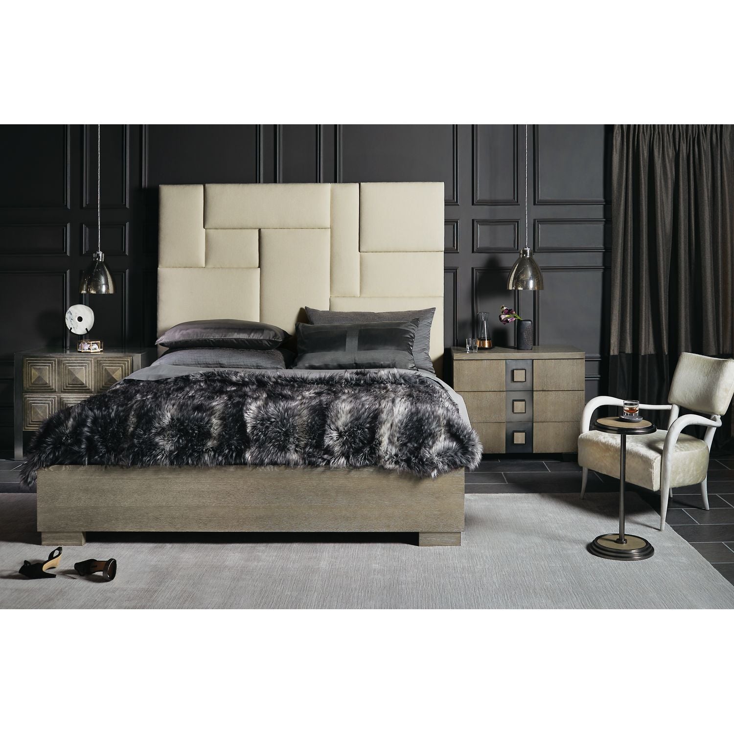 Mosaic Upholstered King Panel Bed