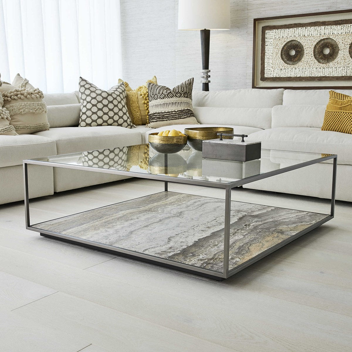 Imelda Coffee Table - Travertine/Bronze, 2 Cartons