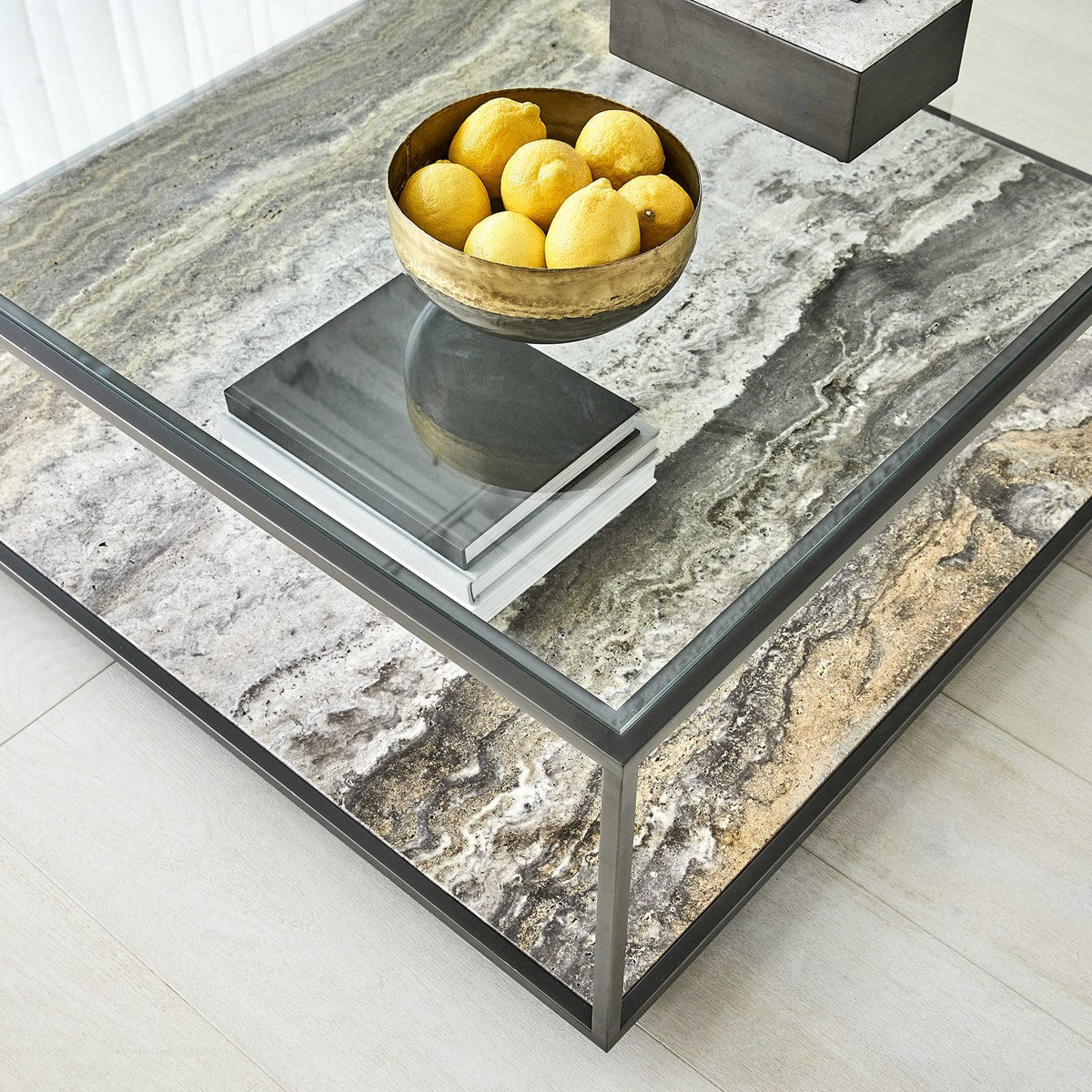 Imelda Coffee Table - Travertine/Bronze, 2 Cartons