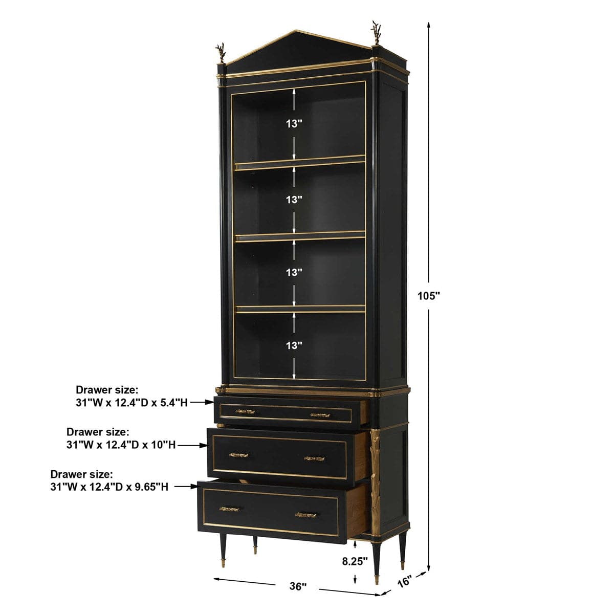 Delphine Cabinet - Black/Gold 3 CARTONS