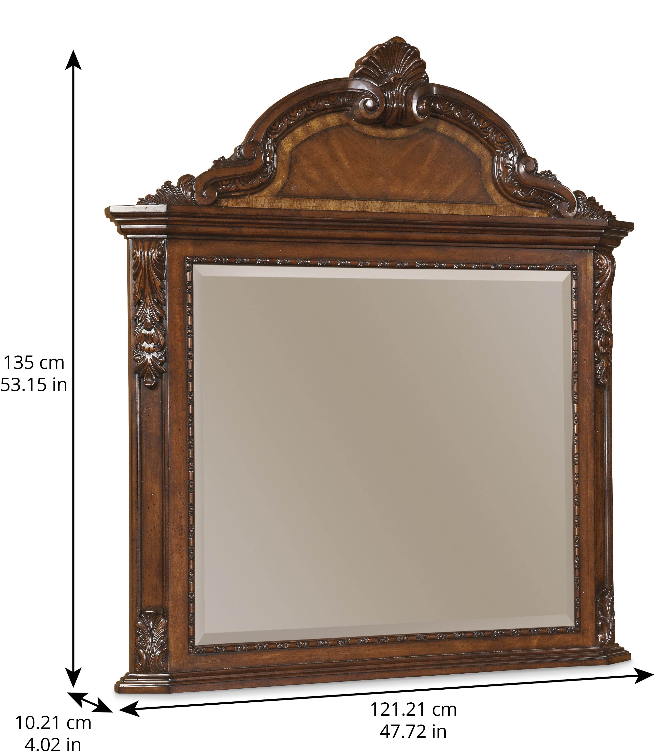 Old World Crowned Landscape Mirror - Brown